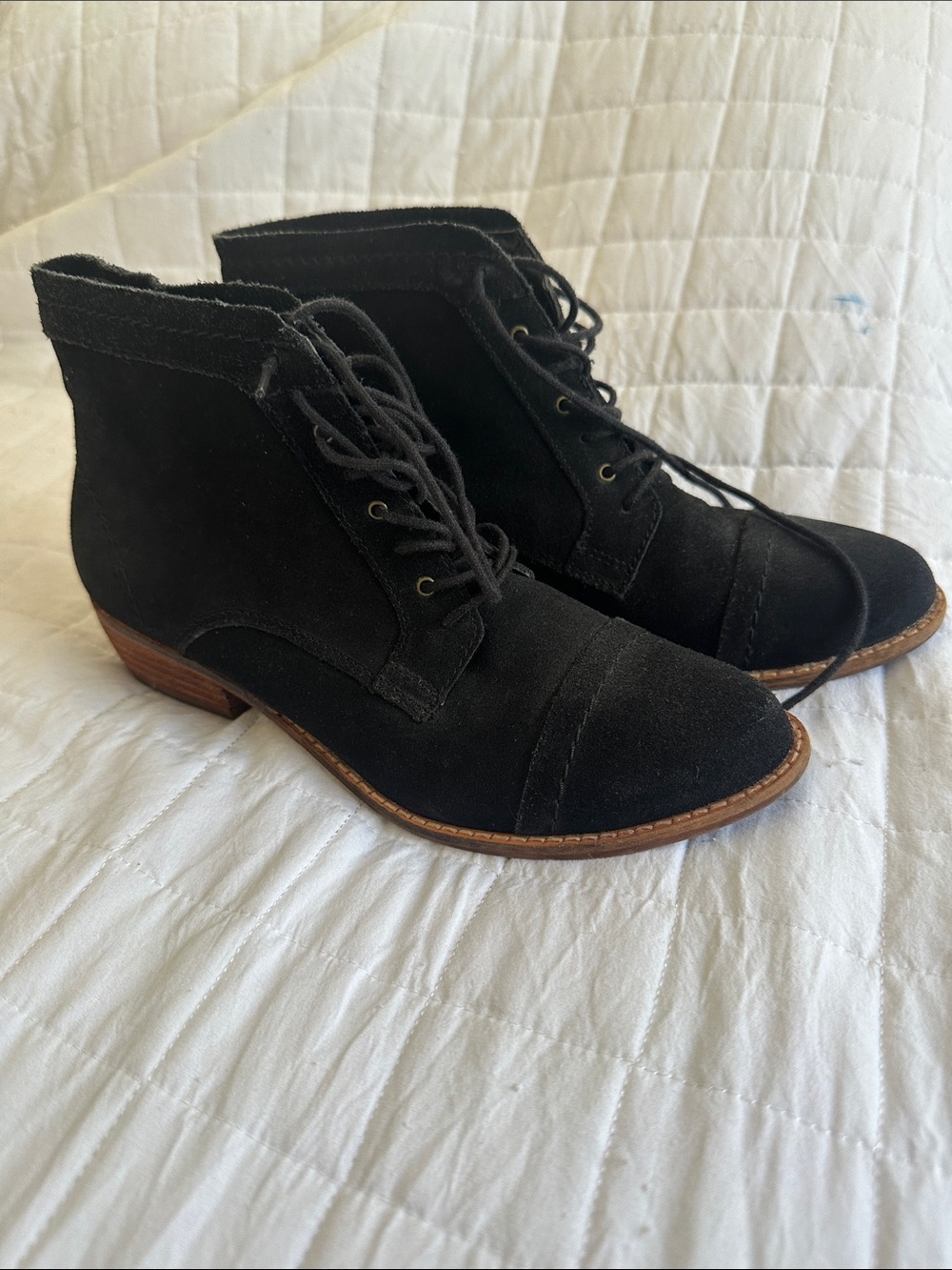 Dolce Vita Black Suede Lace-Up Ankle Boots with Wood-Effect Heel